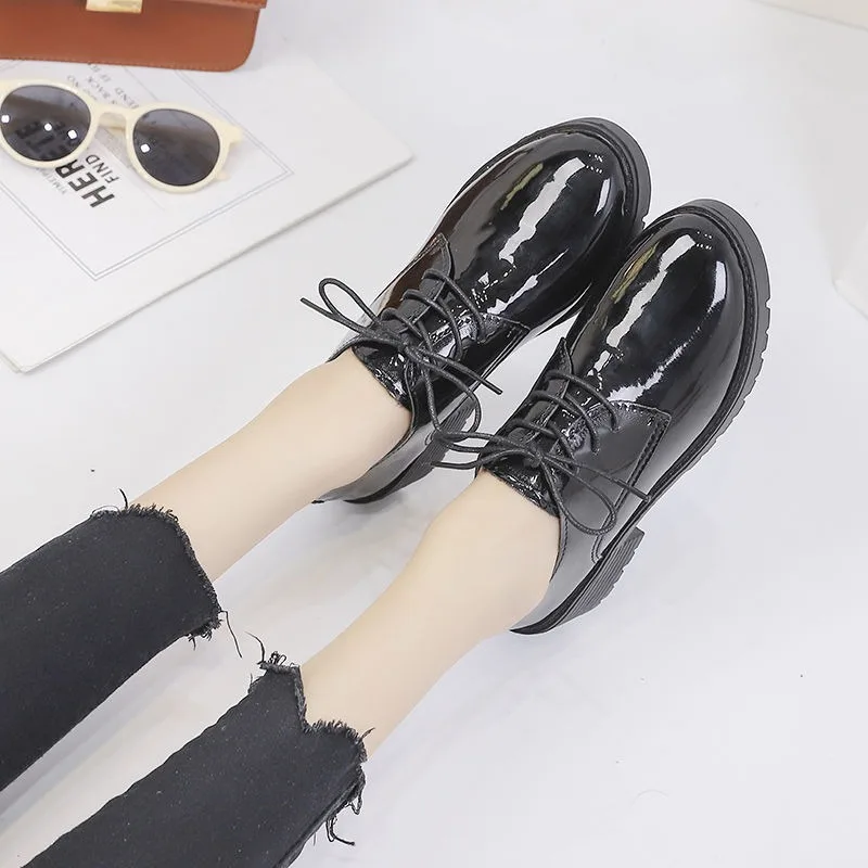 Whoholl Brand 2024 Women Spring New Black Platform Flats Shoes Women Loafers Lace-up Boat Shoes Designer Casual Leather Oxfords