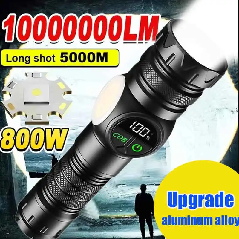 

Новый тактический фонарь 800 Вт из алюминиевого сплава с USB-зарядкой, магнитом и боковым COB-светом для кемпинга и рыбалки
