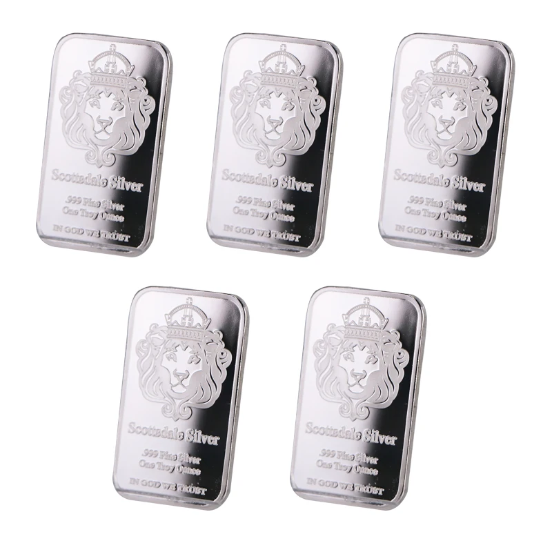 5PCS Scottsdale Silver Bar One Troy Ounce  USA Silver Plated Silver Bar Coin No Magnetic Christmas Decorations Gift