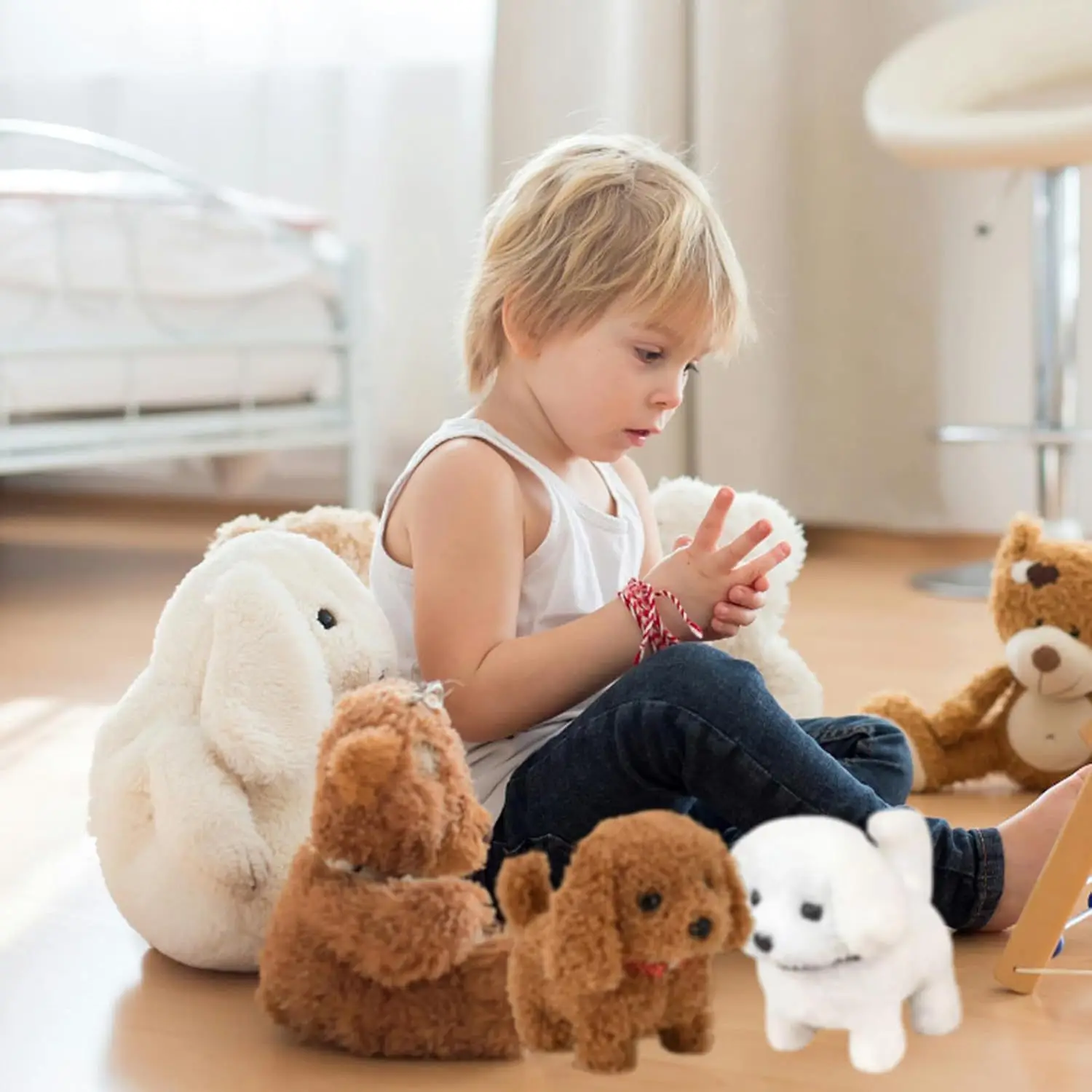 Symulowany pluszowy piesek, robotyczny pies dla dzieci, zabawka chodząca i szczekająca, elektroniczny piesek jako prezent.