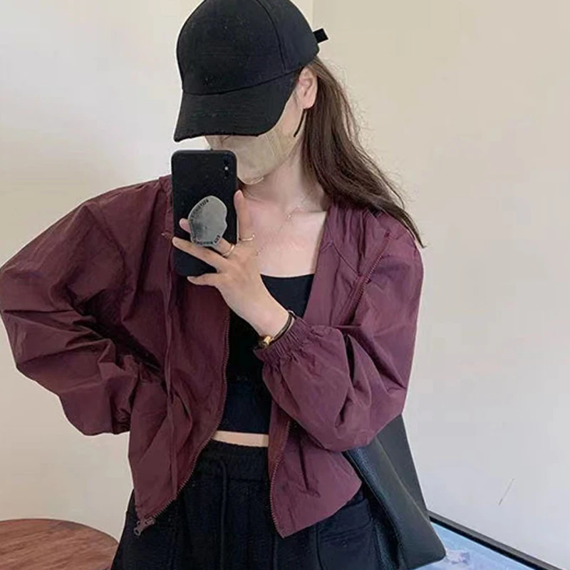 2024 Summer Fashion Sun Protection Clothing Women's Hooded Long Sleeves Loose Casual Short Jacket