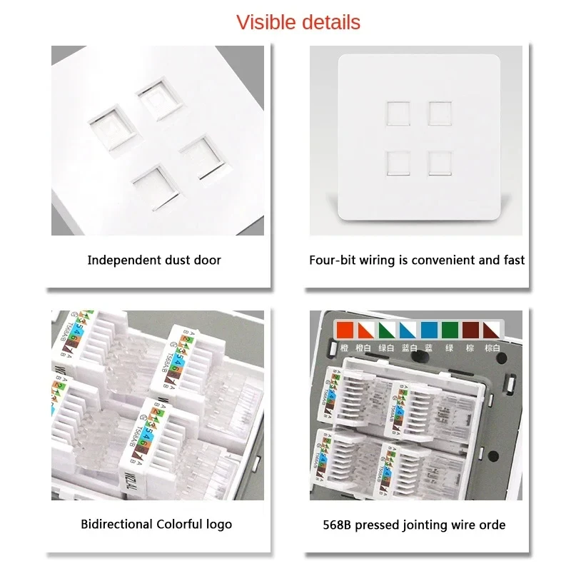 6-port GIGABit Network Wall Socket, RJ45 Network Cable Module CAT6  Connects To The Computer Panel