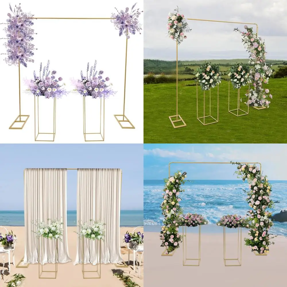 

Gold Metal Flower Wedding Arch with Balloon Stand for Elegant Weddings