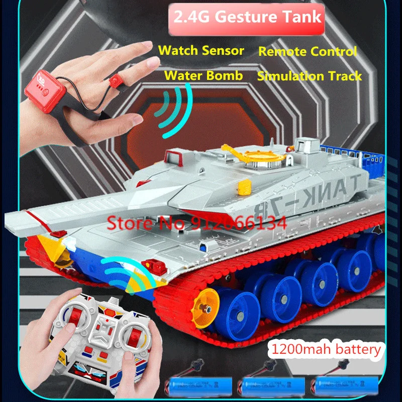 40CM Large 40Mins Main Battle RC Tank 2.4G Gesture Control Tank Shot Water Bomb Independent Suspension Shock Remote Control Tank