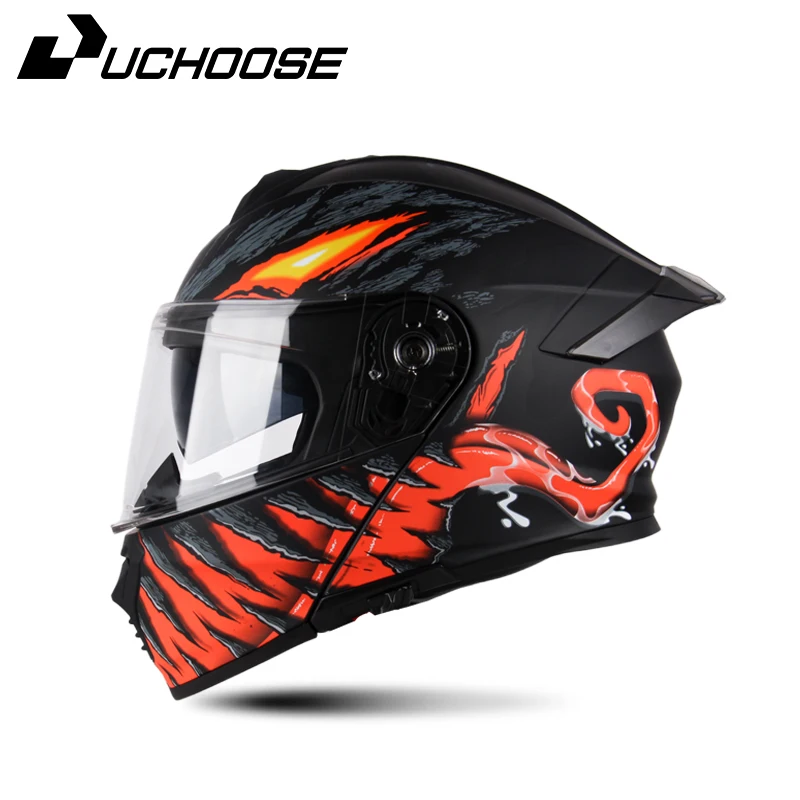 Uchoose DOT Approved Full Face Helmets Crash Motorbike Protective Gear Men Women Flip Up Helmet Motorcycle Double Sun Visor