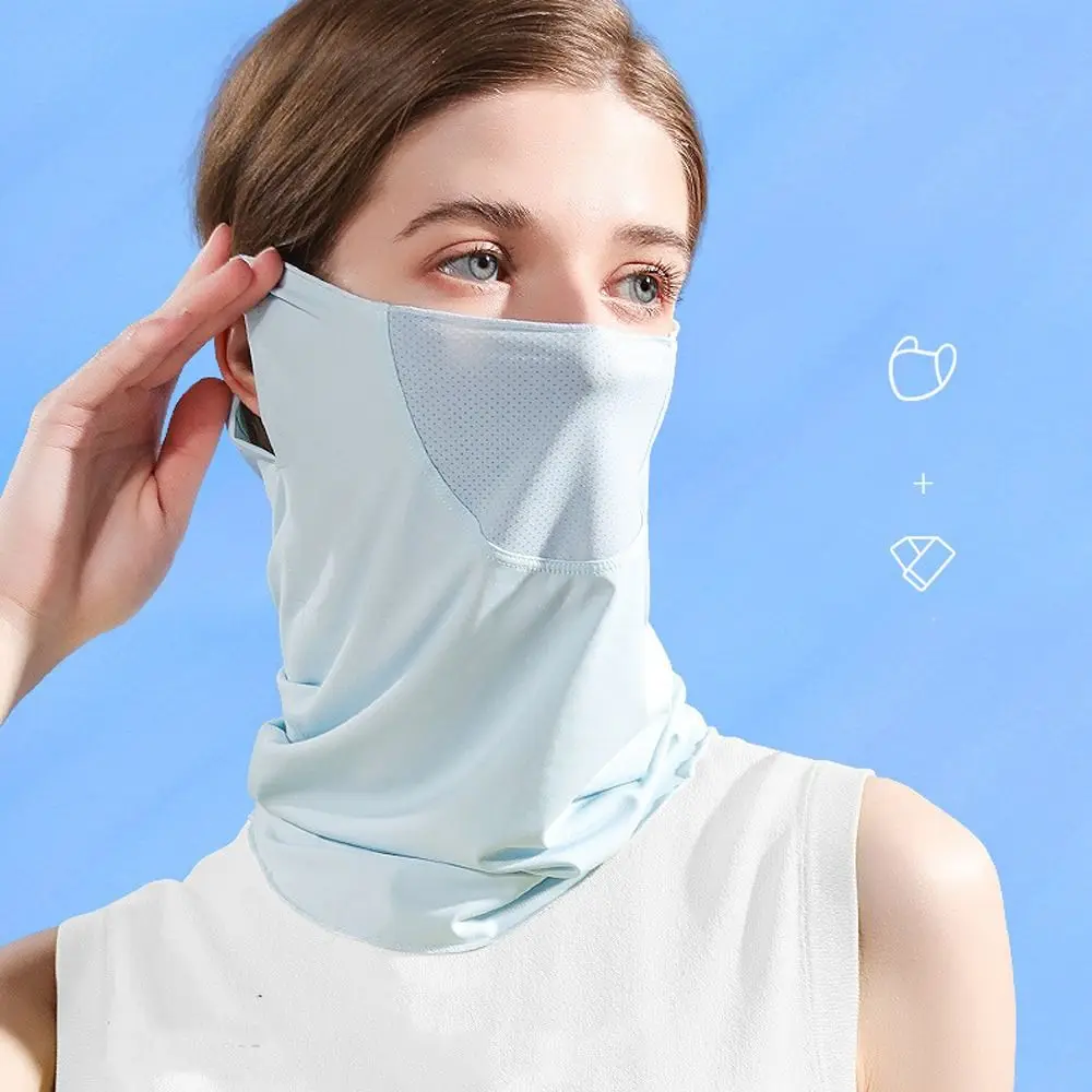 

Sun Protection With Neck Flap Solid Color Anti-UV Summer Sunscreen Mask Womne Neckline Mask Men Fishing Face Mask Ice Silk