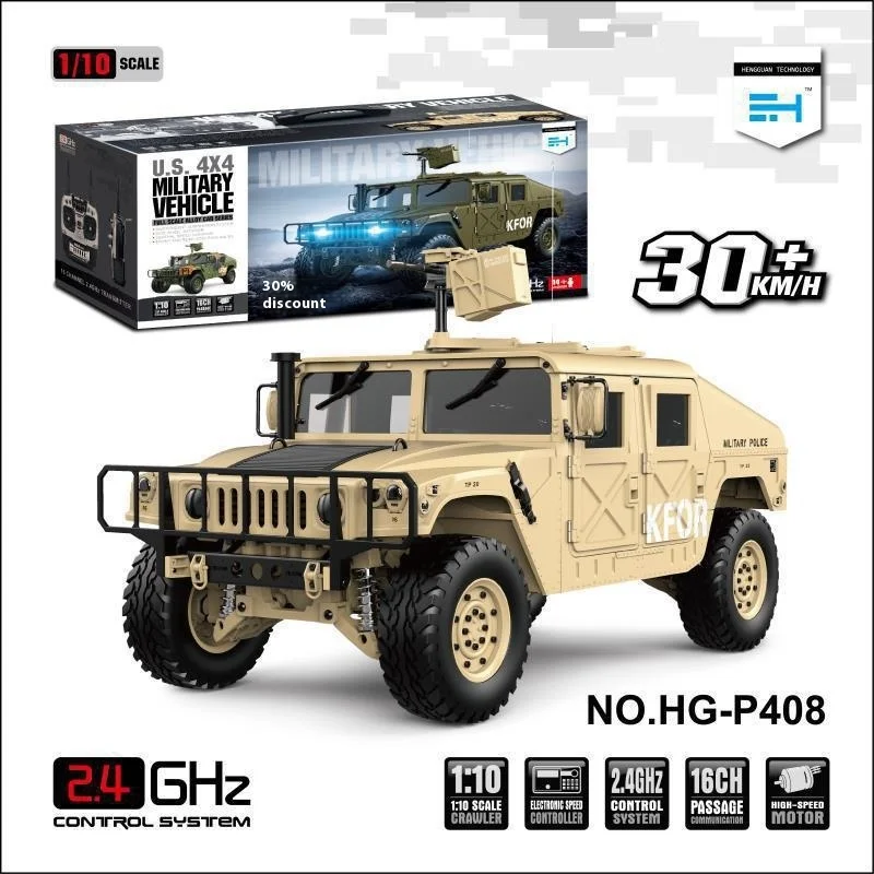 Hengguan 1/10 coche americano 4x4 P408 alta simulación tracción en las cuatro ruedas coche de alta velocidad chasis de metal Hummer coche de control remoto