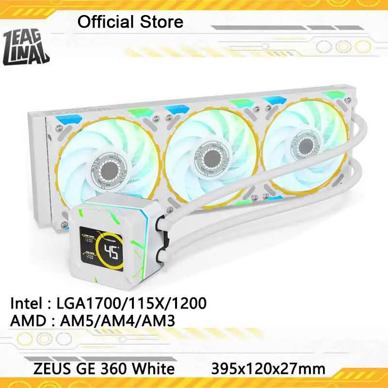 Zeaginal Zeus GE 올인원 냉수 라디에이터, LCD 스크린, ARGB 무선 스플라이싱 할로, 광 효율 선풍기, 지지대 LGA1700/AM5