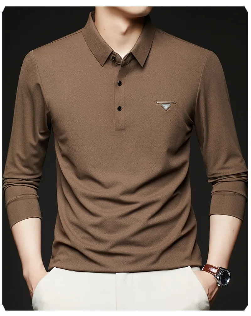 الخريف طويلة الأكمام قميص بولو الرجال بلون سليم عادية الأعمال التلبيب تي شيرت الراقية الاجتماعية بولو البلوز الرجال الملابس #5