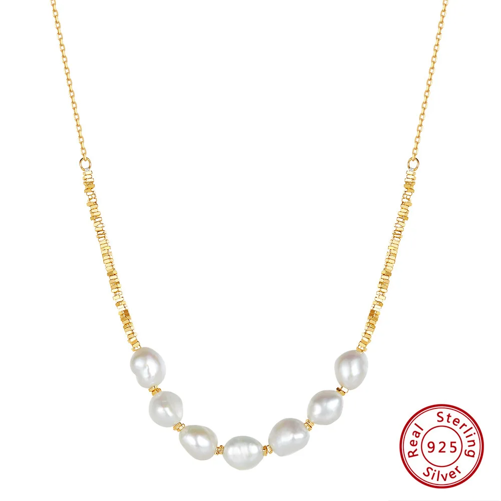 

Dainty Freshwater Baroque Pearl Necklace Handmade 925 Sterling Silver Jewelry for Wedding