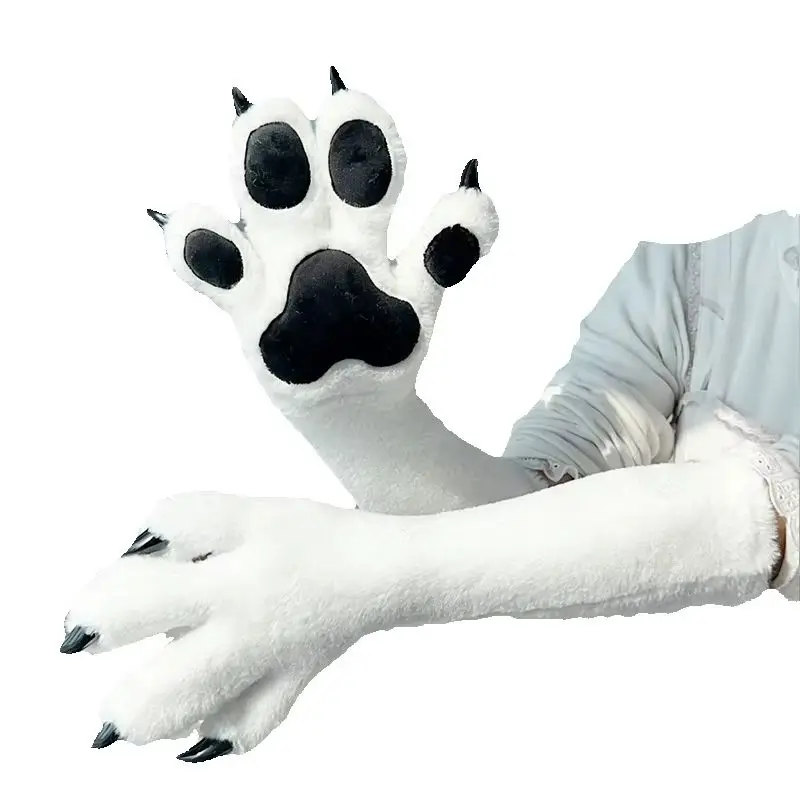 Faux Fur Animal Paw Gloves Claws Pads Cat Bear Fox Wolf Cosplay Mittens for Halloween Comic Con Kigurumi Party Cosplay Costume