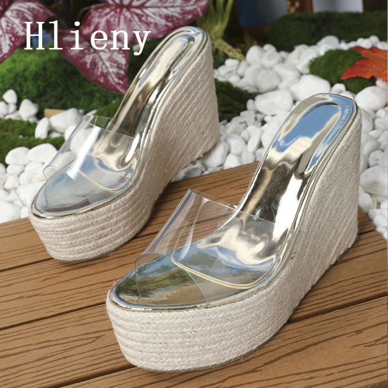 Hlieny 2024 New Platform Wedges Slippers Summer Peep Toe Shoes Woman Sexy Transparency PVC Super High Heels Female Sandals