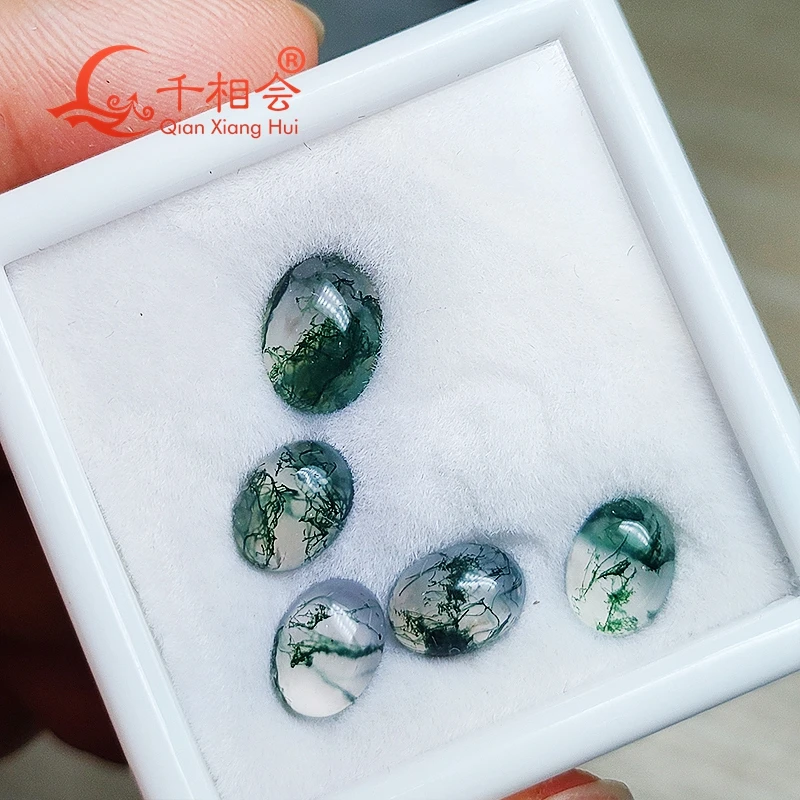 oval shape cabochon 4*6mm 8*10mm Natural green moss agate Ocean Grass Agate gemstone loose stone