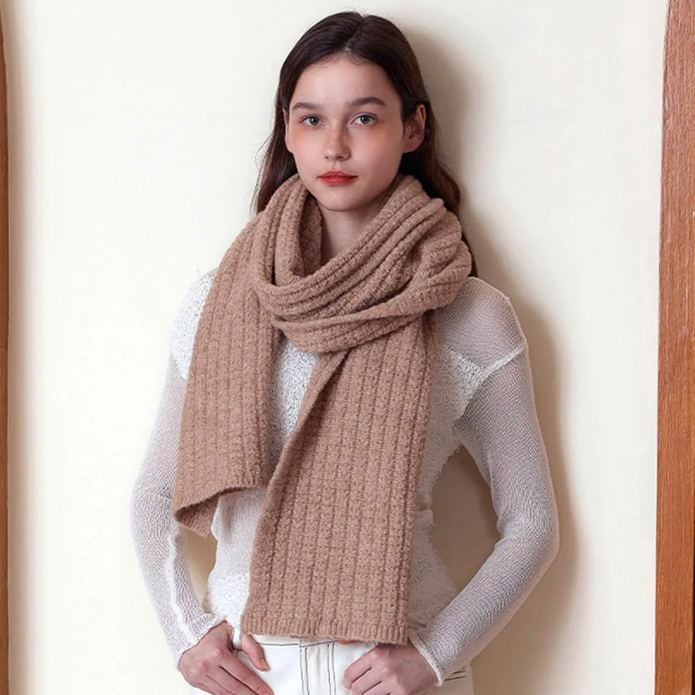 

Simple Solid Knitted Wool Women's Scarve Winter Thick Warm Scarf Outdoor Couple Casual Neckerchief Retro Woolen Unisex Bandelet
