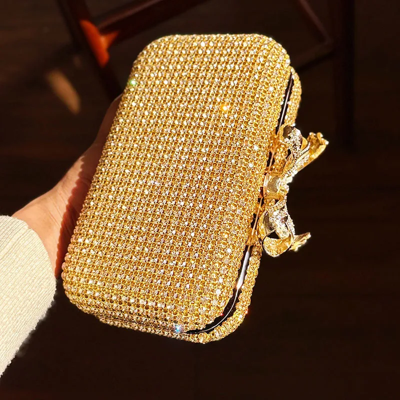 Luxury Diamond Clasp Evening Bag Bowknot Clutch Purse Rhinestone Totes Bags High Quality Handbag Fashion Party Clutch Handbag