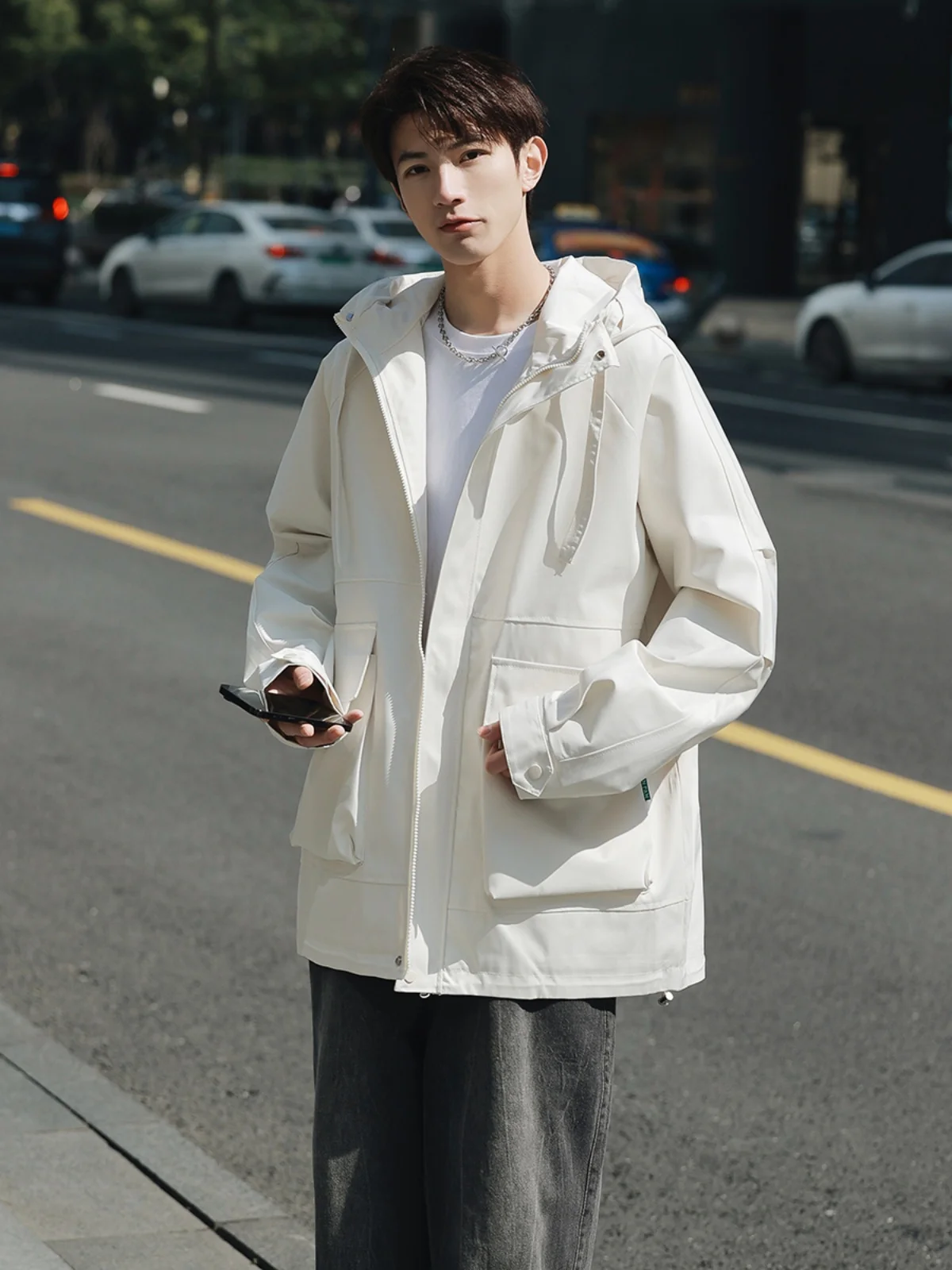 

Мужская ветрозащитная водонепроницаемая рабочая куртка для активного отдыха, осенне-весенняя повседневная куртка с капюшоном, на молнии, свободного кроя