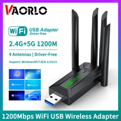 1200Mbps WiFi USB Adapter Dual Band 2.4G+5Ghz Wi-Fi Dongle 4 Antenna 802.11AC USB3.0 High-Speed Wireless Card Receiver PC/Laptop