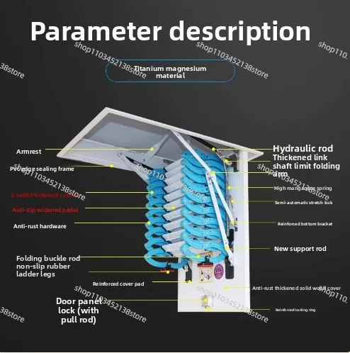 

Электрическая потолочная складная телескопическая лестница с дистанционным управлением и поручнями, подарок