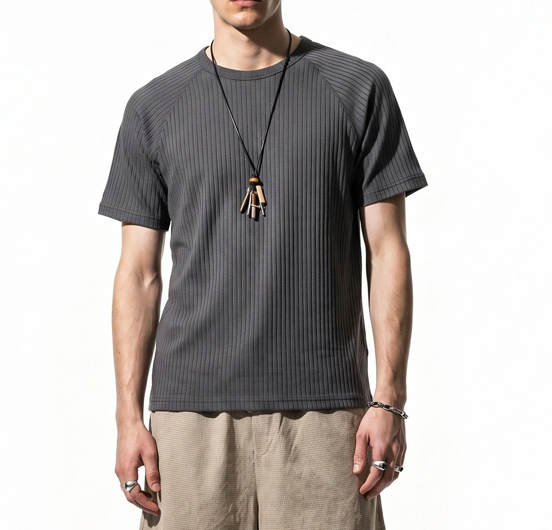 Pit Strip Short-sleeved T-shirt 2026 Summer New Product Trend Slim-fitting Elastic and Thin Solid Color Versatile Short Sleeves
