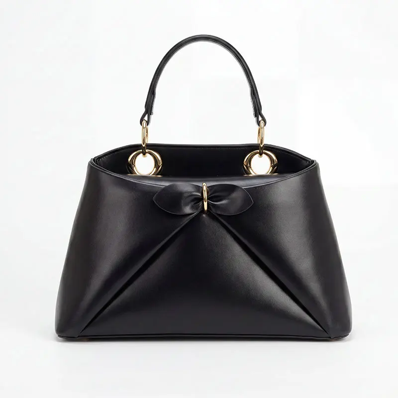 Trendy Vintage Style Solid Color PU Leather Handbag for Women 2026 Bow Decorative Simple Commuter Fashion Shoulder Bag  Feminina