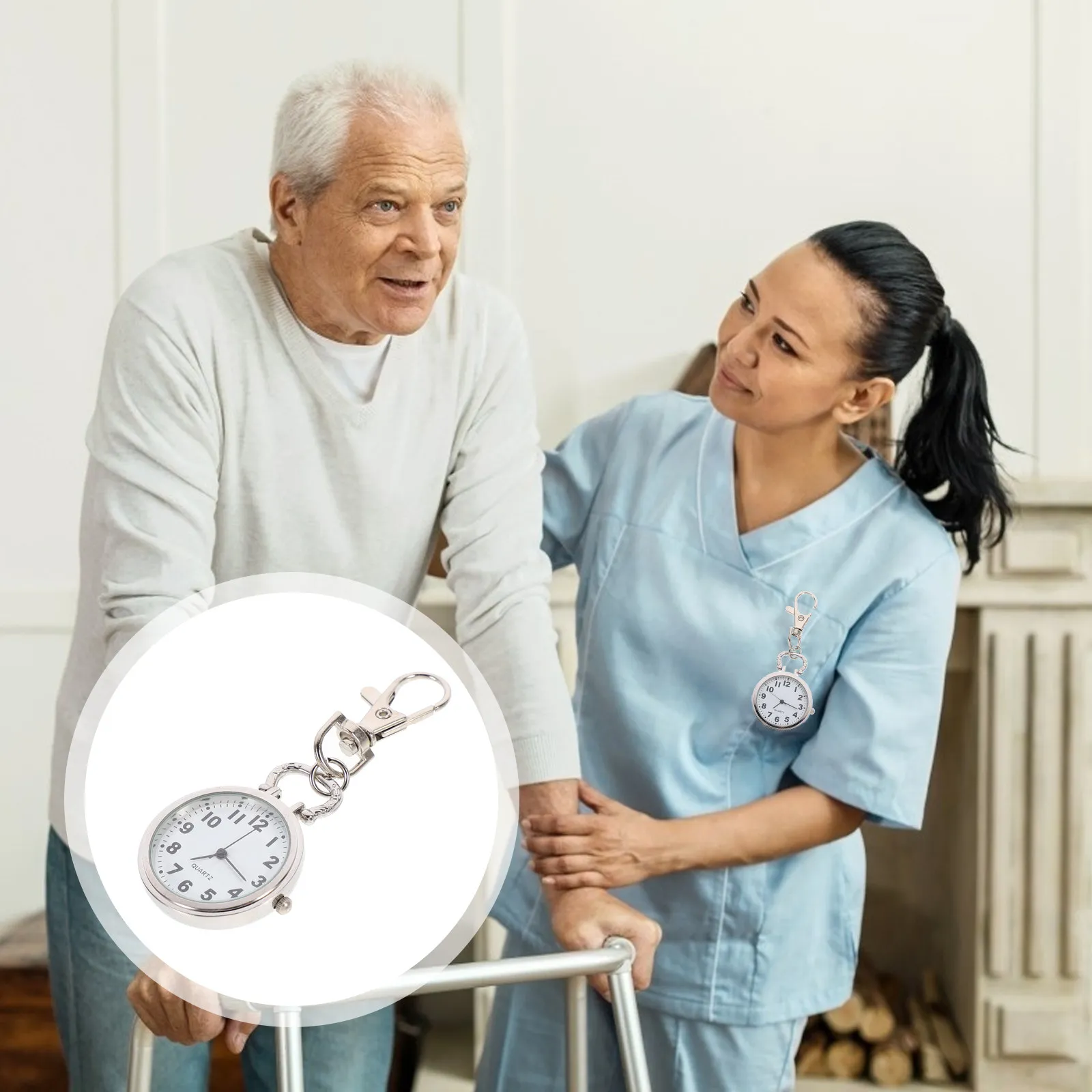 

1Pcs Premium Zinc Alloy Pocket Watch Large Face Quartz Movement Nurse Watch Key Buckle Hanging Design for Nursing Iv Pulse