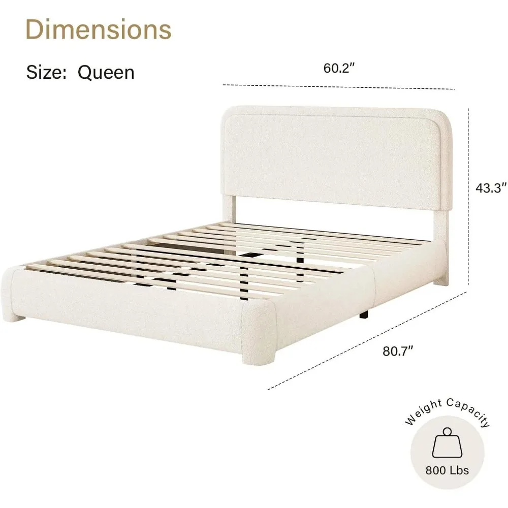 King Bed Frame ,with Headboard, Upholstered Platform Bed with Wood Slats, Soft Rounded Corners,Bedroom Beds Frames