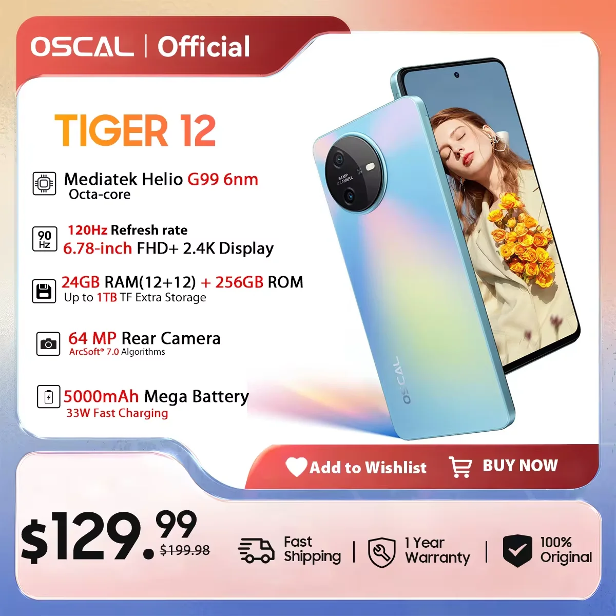 oscal tigger 12 smartphone android 13 helio g99 celular 678 120hz 24k display 12 mais 12gb de ram 256gb rom 64mp 4g 01