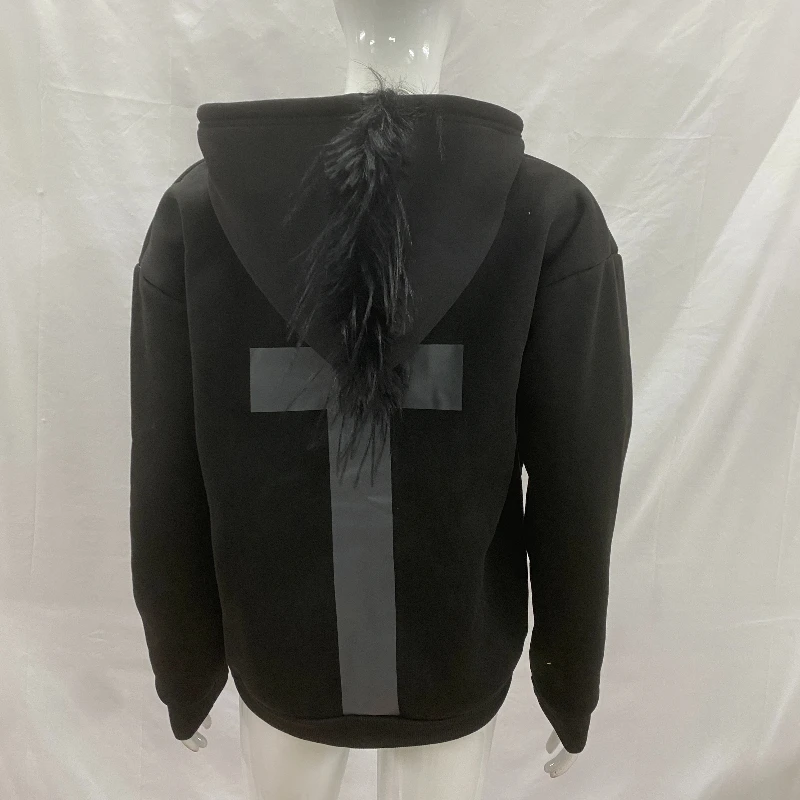 

Printed plush hat, oversized zipper hooded sweatshirt, men's and women's aesthetic hoodie, cross printed jacket