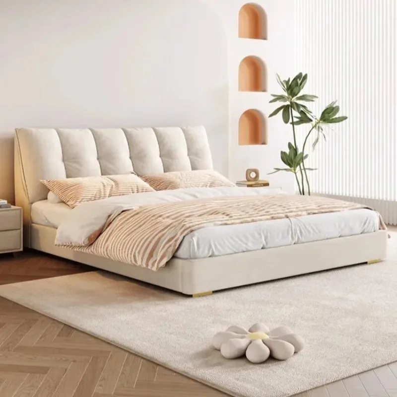 

Fancy Frame Double Bed Full Size Luxury Minimalist Upholstered Bed Nordic Storage Queen Size Sleeping Home Bedroom Furniture