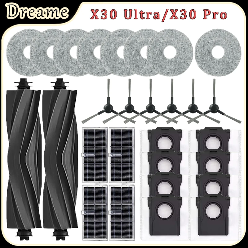 For Dreame X30 Ultra/X30 Pro Robot Vacuum Accessories Rubber Brush HEPA Filter Side Brush Mop Pad Dust bag Replacement Parts
