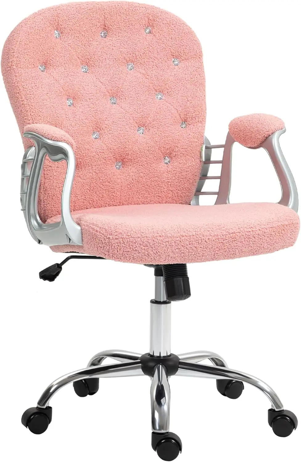 Teddy Fleece Home Office Chair, Button Tufted Desk Chair with Padded Armrests, Adjustable Height and Swivel Wheels, Pink