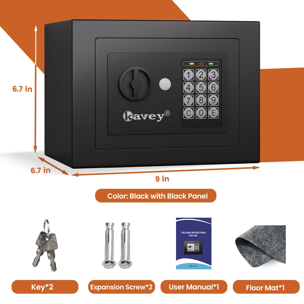 Kavey Safebox Electronic Digital Lock with Emergency Keys, Available in Multiple color, Removable Shelf, Anti-Theft Steel Construction for Cash, Jewelry, Ideal for Home Office Storage
