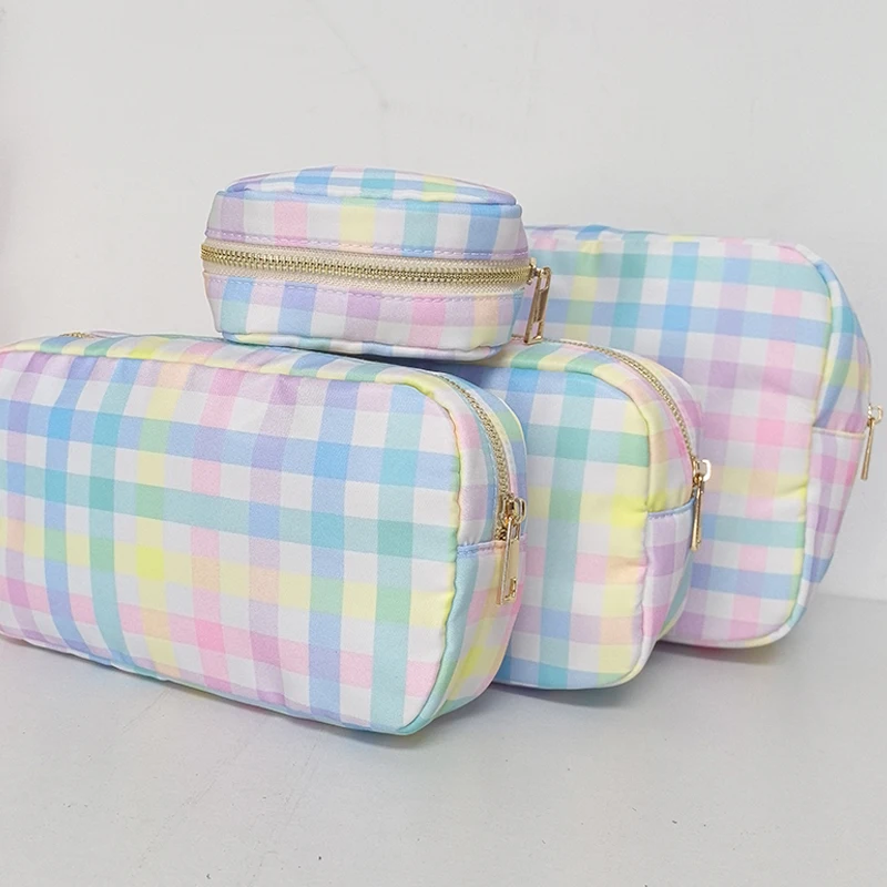 S M L XL Makeup Bag Rainbow Plaid Toiletry Storage Pouch Grid Pattern Outdoor Fanny Pack Travel Wash Cosmetic Bag Gift Organizer