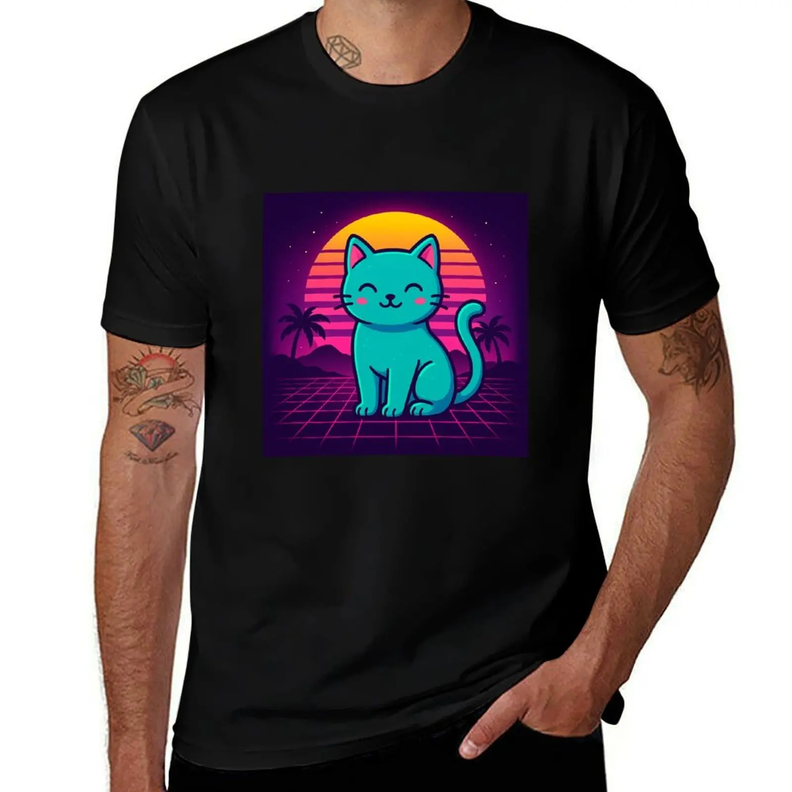 

Synthwave Kitty Vibes T-Shirt blacks cheap stuff valentines clothes luxury t-shirt mens big and tall t shirts
