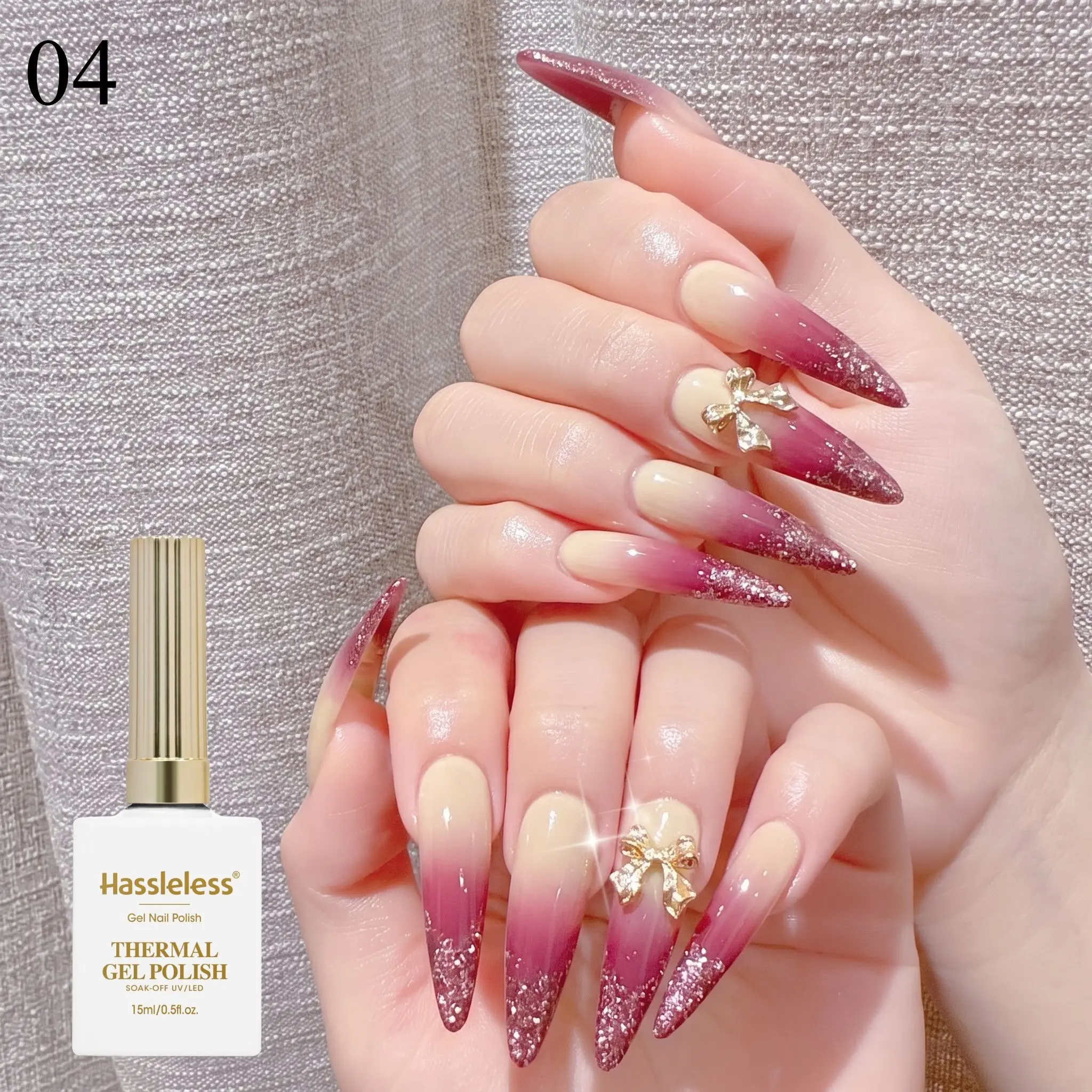 Hassleless 0.5 oz Temperature-Changing Nail Polish Gel, Milky White, Bean Paste Red Gradient, Semi-Permanent Removable Nail Polish Gel