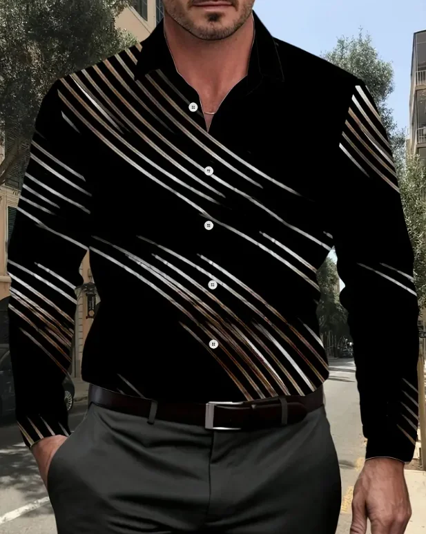 Men's Retro Plaid Print Long Sleeve Shirt Fashion Design Luxury Long Sleeve Top Men's Four Seasons Button Lapel Shirt
