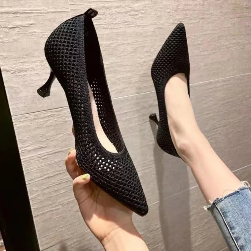 Women High Heeled Sandals Spring and Autumn New Fashion Pointed Toe Mid Heel Work Breathable Wear Resistant High Heeled Sandals