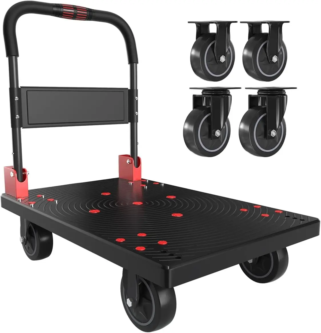 Push Cart, Folding Mobile Platform Trolley,Thickened And Reinforced, 360° Swivel Wheels,35.4 “L X 23.6 ”W, 1323 Lb.Black