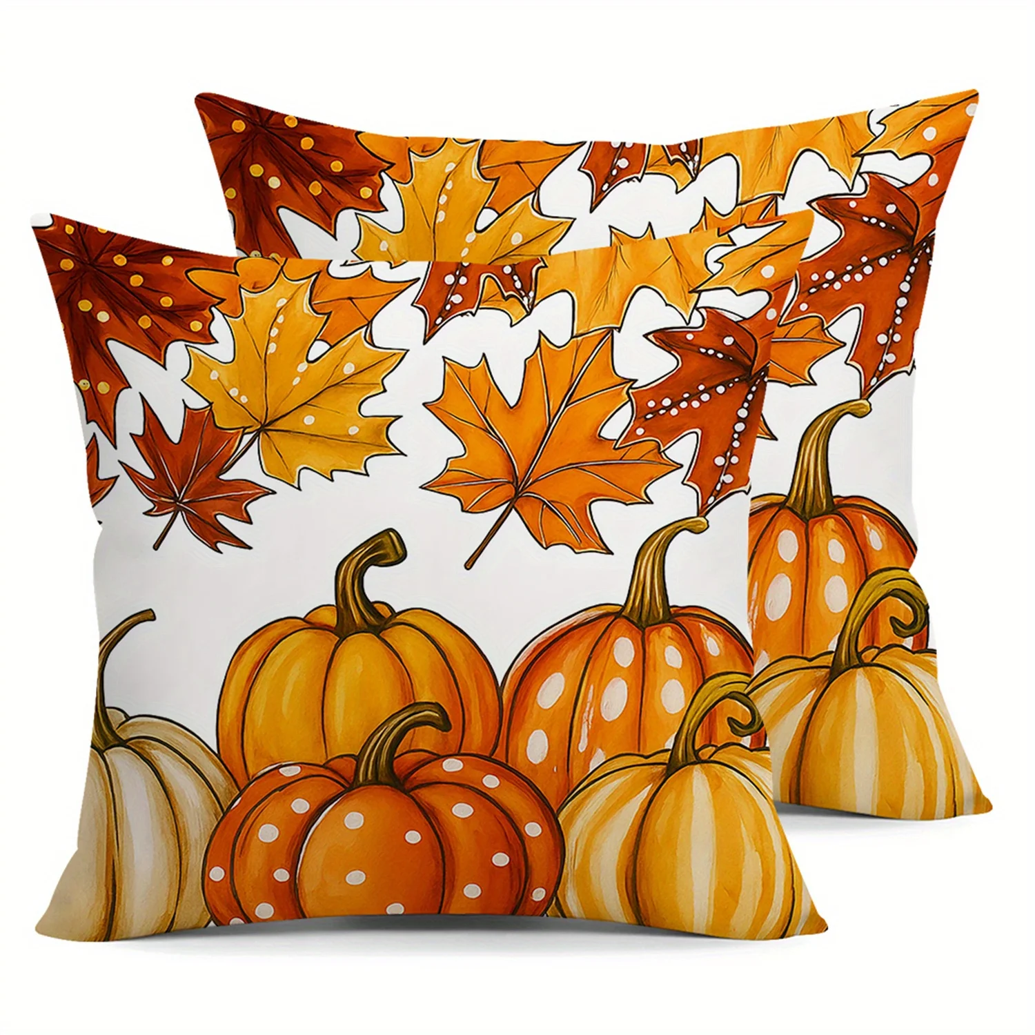 2pcs White Polka Dot Pumpkin Throw Pillow Covers Red Yellow Eucalyptus Leaves Cushion Case Fall Thanksgiving Day Farmhouse