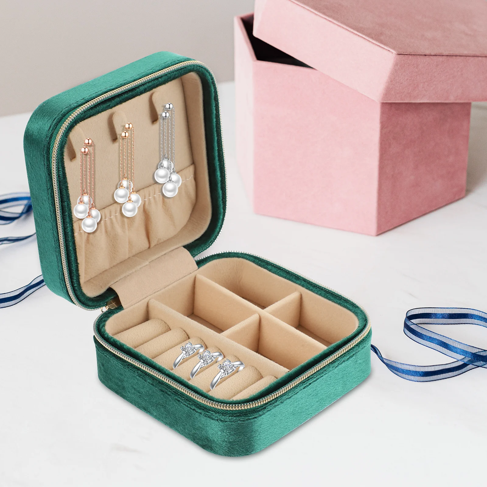 

Портативная шкатулка для украшений, многосекционный органайзер для путешествий, футляр для хранения серег, контейнер для мелочей, настольный органайзер для украшений