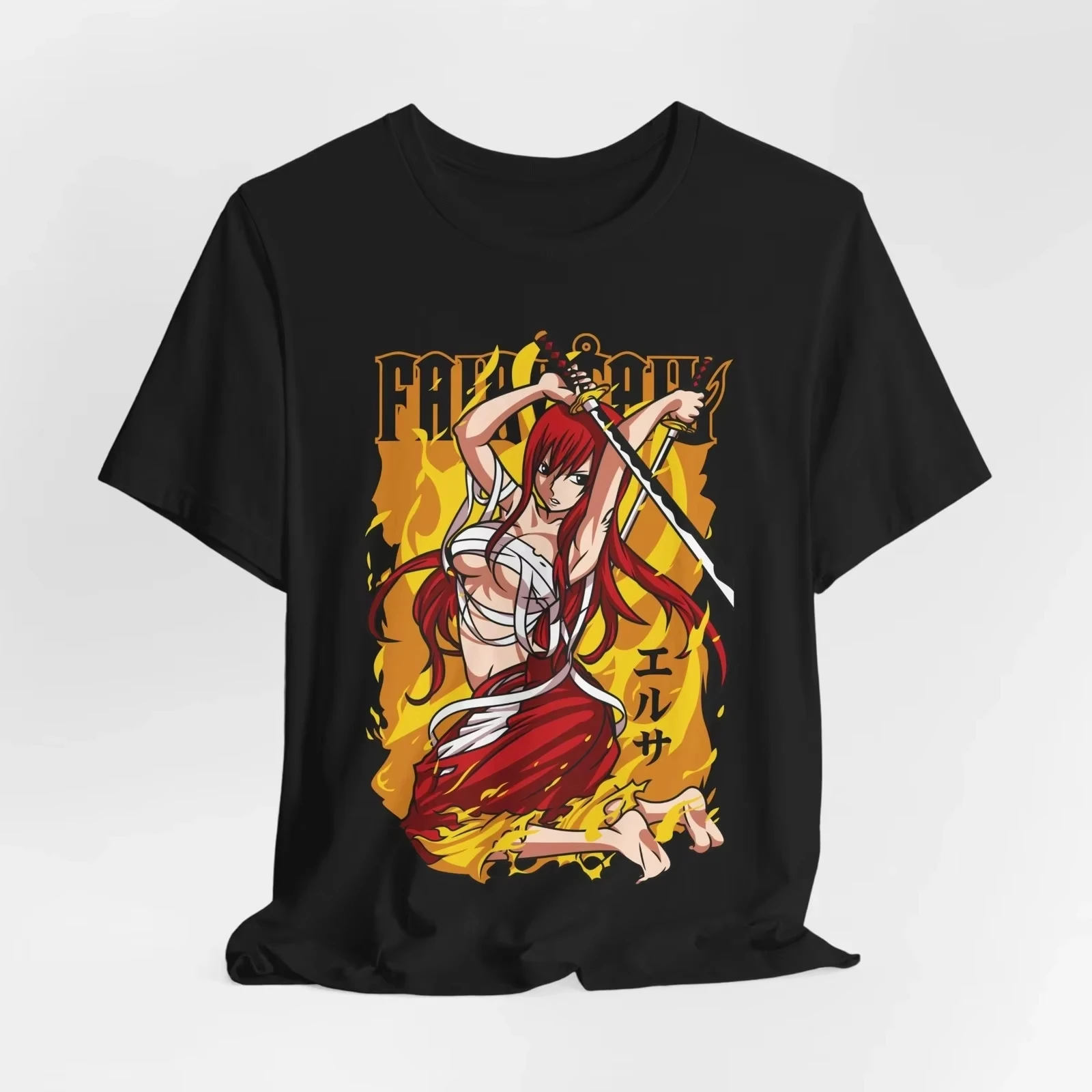 Summer Hot Sale Fairy Tail _ Erza Scarlet Anime Sword Warrior Shirt Women's Men's Round Neck Short Sleeve