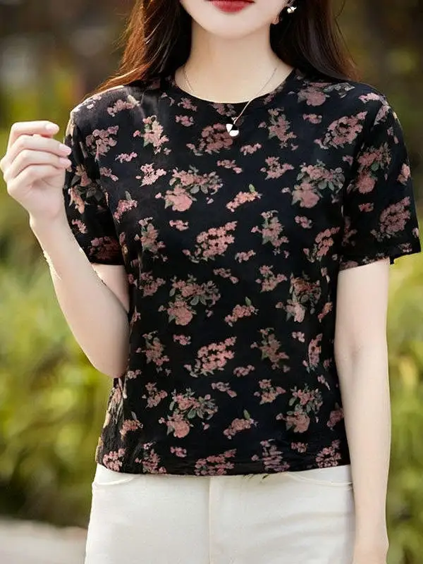 

Fashionable Summer Thin Mom T-Shirt Short Sleeve Women's Loose round Neck Body Shirt Casual Comfortable Polyester Fiber
