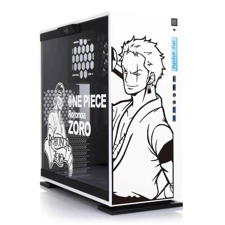 Uma peça anime pc caso adesivos dos desenhos animados computador host pele decorar decalque atx torre média removível à prova dwaterproof água oco para fora