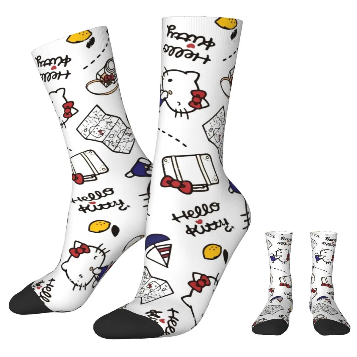 

Funny Official Hello Kitty Love Travel Skateboard Socks Polyester Middle Tube Socks for Unisex Sweat Absorbing