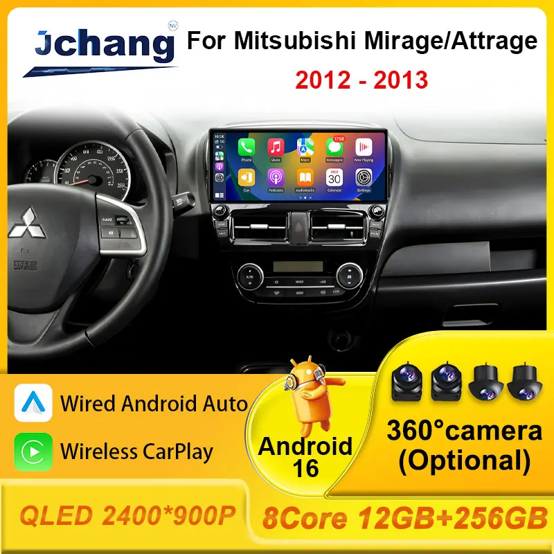 Android 16 12.3 inch Car Radio for Mitsubishi Mirage/Attrage 2012 - 2013 Multimedia Player GPS Navi Stereo WiFi 4G CarPlay Auto