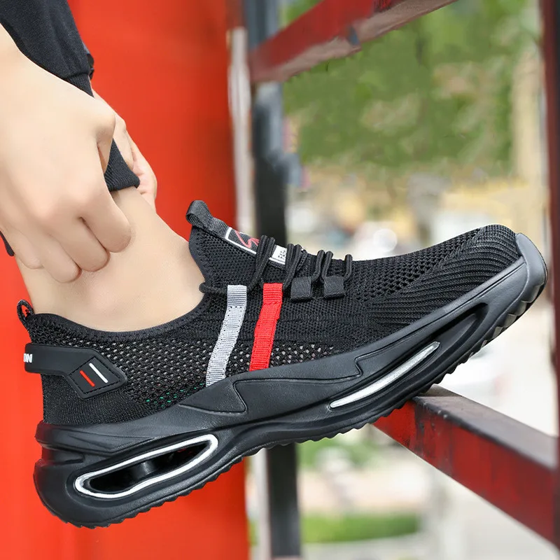 men's casual breathable steel toe covers safety shoes summer work boots brand designer worker security sneakers protect footwear