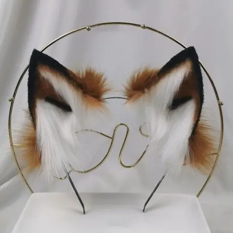 Golden Wolf Ears Headwear Furry Fox Ear and Tail Set Props Cat Ear Headband Anime COSPLAY Halloween Lolita KC LOL Fox Costume