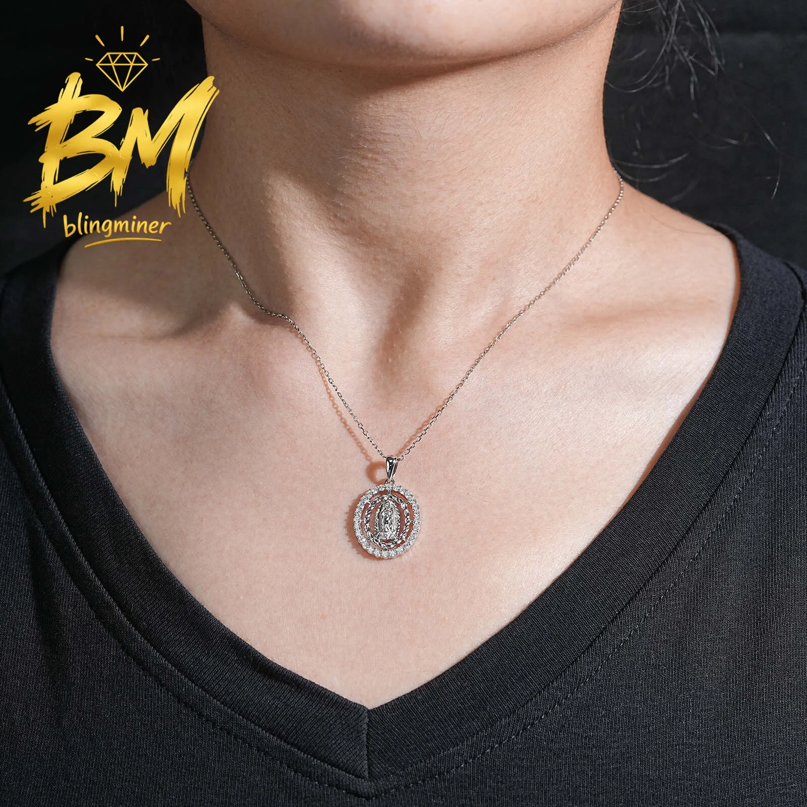 Blingminer the Virgin Mary VVS Moissanite Pendant For Men Women S925 Silver Pendants Jewelry Pass Diamonds Tester Free Shipping