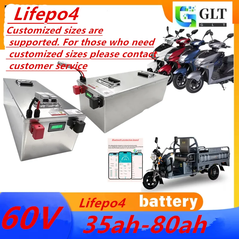 60V High Capacity Lifepo4 Lithium Battery 30Ah-80Ah 800W-4000W for Two-Wheeler Motorcycle Scooter Tricycle Compatible with 40A