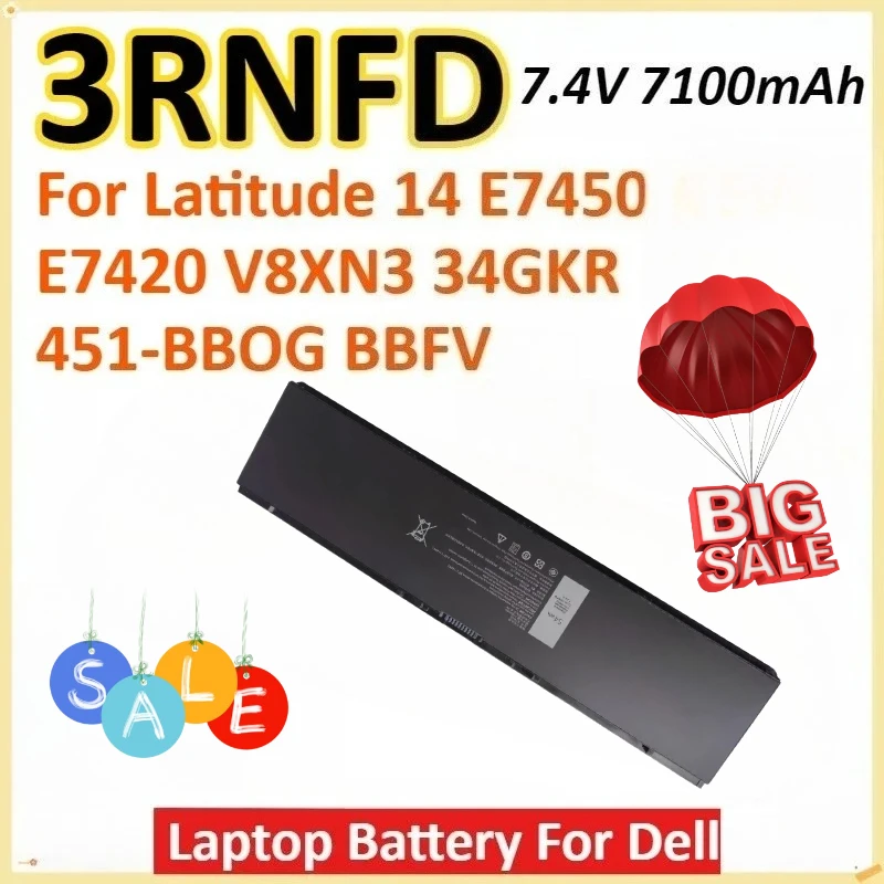 

3RNFD 7.4V 7100mAh 54Wh For Dell Latitude 14 E7450 E7420 V8XN3 34GKR 451-BBOG BBFV Newly upgraded High Quality Laptop Battery